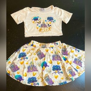 Disneyworld Anniversary swing skirt & crop top set mickey minnie mouse castle